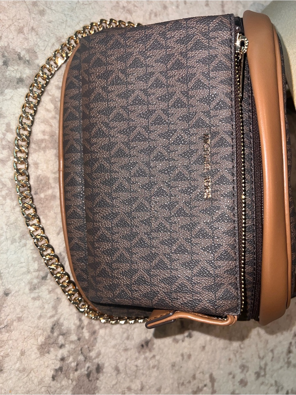 Michael Kors Brown Logo Crossbody with Tan Trim and Gold Chain - Picture 7 of 12